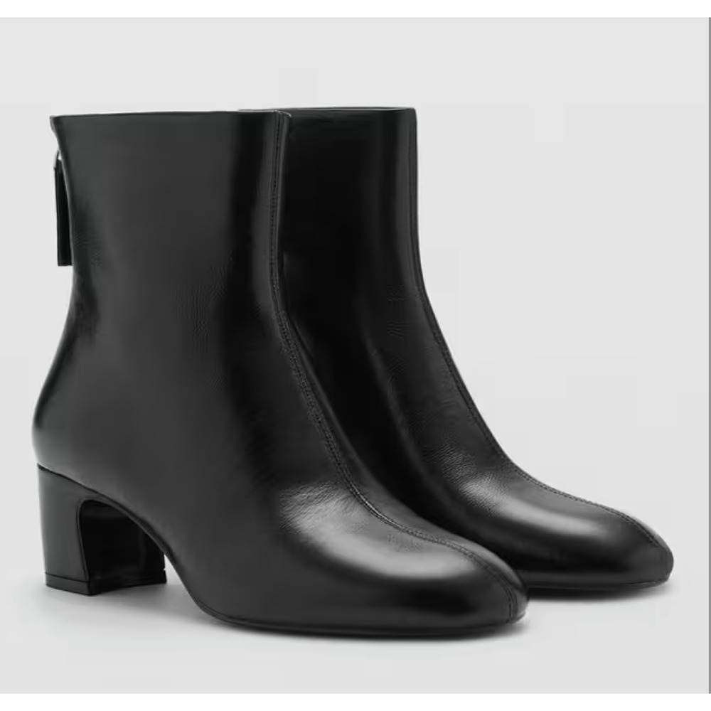 NEW MANGO MNG BLACK CLAIRE LEATHER HEELED ANKLE BOOTS BOOTIE SZ 39 US 8.5 - Picture 1 of 5